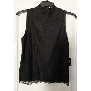Express Women's Lace Mock Neck Tank Size M, Black